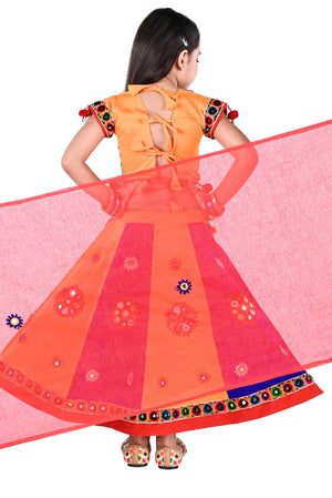 Ahhaaaa Kids Ethnic Cotton Blend Radha Dress / Lehenga Choli / Chania Choli Set For Girls