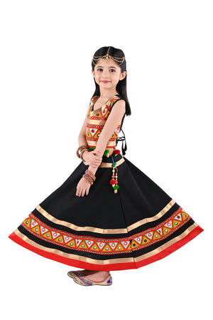 Ahhaaaa Kids Ethnic Cotton Blend Radha Dress / Lehenga Choli / Chania Choli Set For Girls