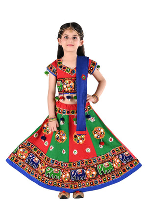 Ahhaaaa Kids Ethnic Cotton Blend Radha Dress / Lehenga Choli / Chania Choli Set For Girls