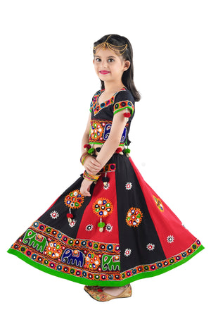 Ahhaaaa Kids Ethnic Cotton Blend Radha Dress / Lehenga Choli / Chania Choli Set For Girls
