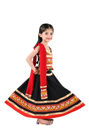 Ahhaaaa Kids Ethnic Cotton Blend Radha Dress / Lehenga Choli / Chania Choli Set For Girls