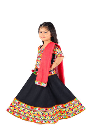 Ahhaaaa Kids Ethnic Cotton Blend Radha Dress / Lehenga Choli / Chania Choli Set For Girls