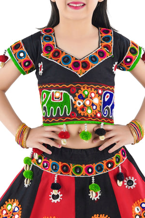 Ahhaaaa Kids Ethnic Cotton Blend Radha Dress / Lehenga Choli / Chania Choli Set For Girls