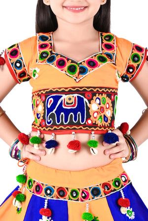 Ahhaaaa Kids Ethnic Cotton Blend Radha Dress / Lehenga Choli / Chania Choli Set For Girls