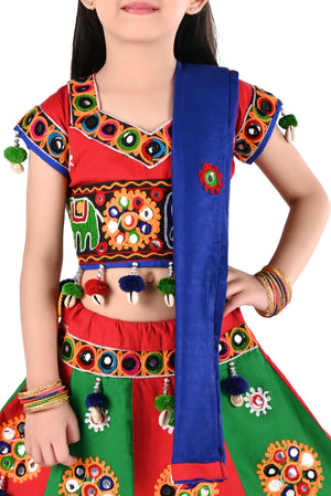 Ahhaaaa Kids Ethnic Cotton Blend Radha Dress / Lehenga Choli / Chania Choli Set For Girls