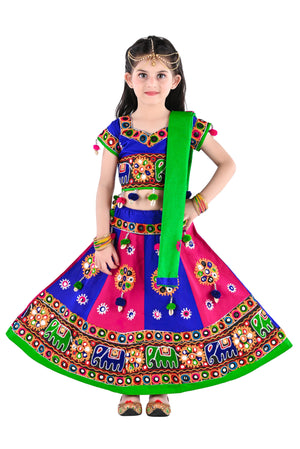Ahhaaaa Kids Ethnic Cotton Blend Radha Dress / Lehenga Choli / Chania Choli Set For Girls Blue