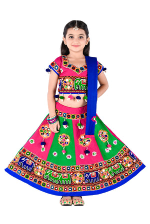 Ahhaaaa Kids Ethnic Cotton Blend Radha Dress / Lehenga Choli / Chania Choli Set For Girls