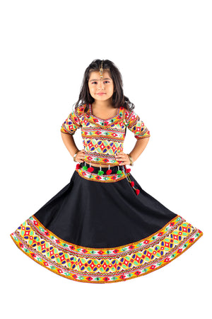 Ahhaaaa Kids Ethnic Cotton Blend Radha Dress / Lehenga Choli / Chania Choli Set For Girls Black