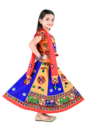 Ahhaaaa Kids Ethnic Cotton Blend Radha Dress / Lehenga Choli / Chania Choli Set For Girls