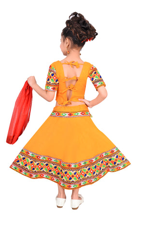 Ahhaaaa Kids Ethnic Cotton Blend Radha Dress / Lehenga Choli / Chania Choli Set For Girls