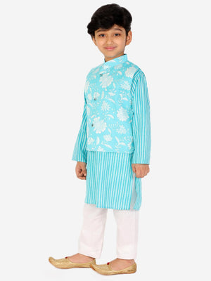 Ahhaaaa Kids Ethnic Cotton Kurta Pyjama with Waistcoat Set for Boys