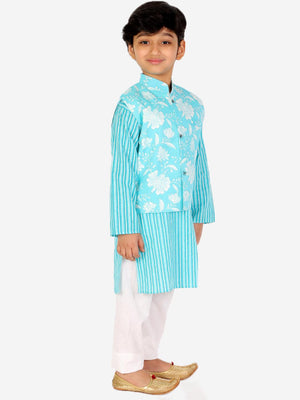 Ahhaaaa Kids Ethnic Cotton Kurta Pyjama with Waistcoat Set for Boys