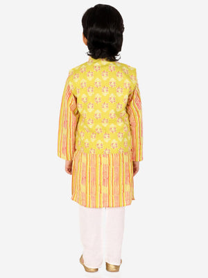 Ahhaaaa Kids Ethnic Cotton Kurta Pyjama with Waistcoat Set for Boys