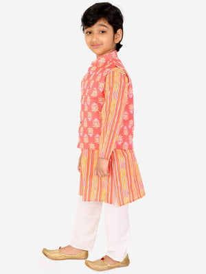 Ahhaaaa Kids Ethnic Cotton Kurta Pyjama with Waistcoat Set for Boys