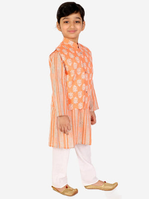 Ahhaaaa Kids Ethnic Cotton Kurta Pyjama with Waistcoat Set for Boys