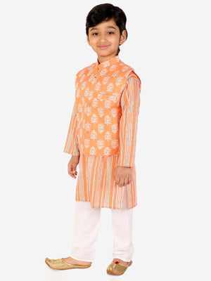 Ahhaaaa Kids Ethnic Cotton Kurta Pyjama with Waistcoat Set for Boys