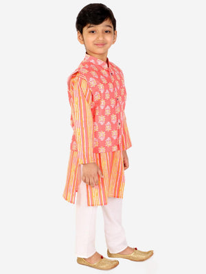 Ahhaaaa Kids Ethnic Cotton Kurta Pyjama with Waistcoat Set for Boys
