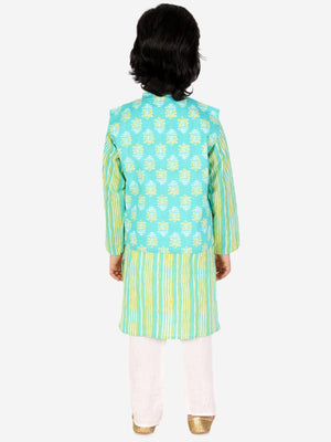 Ahhaaaa Kids Ethnic Cotton Kurta Pyjama with Waistcoat Set for Boys