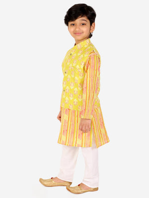 Ahhaaaa Kids Ethnic Cotton Kurta Pyjama with Waistcoat Set for Boys