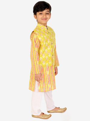 Ahhaaaa Kids Ethnic Cotton Kurta Pyjama with Waistcoat Set for Boys