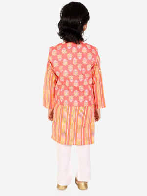Ahhaaaa Kids Ethnic Cotton Kurta Pyjama with Waistcoat Set for Boys