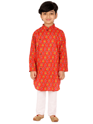 Ahhaaaa Kids Ethnic Cotton Printed Kurta Pyjama Set for Boys