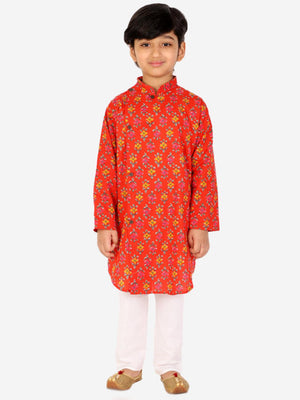 Ahhaaaa Kids Ethnic Cotton Printed Kurta Pyjama Set for Boys Red