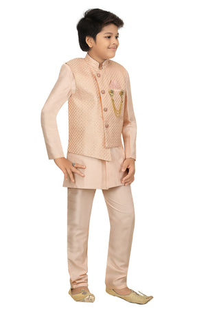 Ahhaaaa Kids Ethnic Cotton Silk Blend Nehru Modi Jacket Kurta & Pyjama Set for Boys
