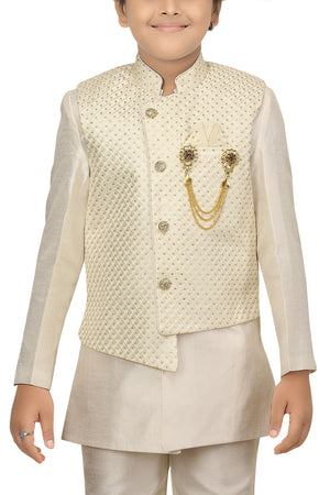 Ahhaaaa Kids Ethnic Cotton Silk Blend Nehru Modi Jacket Kurta & Pyjama Set for Boys