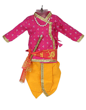 Ahhaaaa Kids Ethnic Krishna Dress Costume Wear For Boys Pink