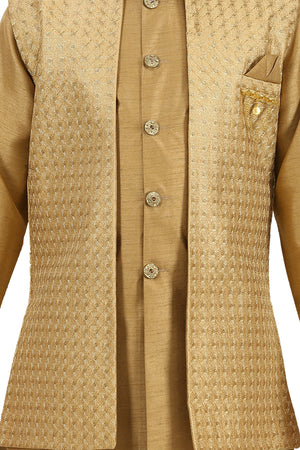 Ahhaaaa Kids Ethnic Silk Blend Indo-Western Sherwani and Kurta Pyjama Set for Boys