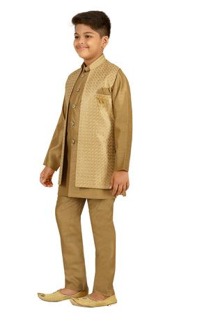 Ahhaaaa Kids Ethnic Silk Blend Indo-Western Sherwani and Kurta Pyjama Set for Boys