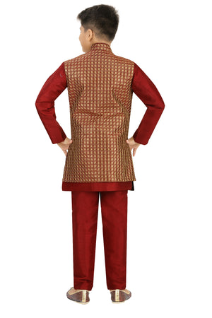 Ahhaaaa Kids Ethnic Silk Blend Indo-Western Sherwani and Kurta Pyjama Set for Boys