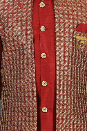 Ahhaaaa Kids Ethnic Silk Blend Indo-Western Sherwani and Kurta Pyjama Set for Boys
