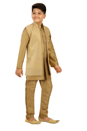 Ahhaaaa Kids Ethnic Silk Blend Indo-Western Sherwani and Kurta Pyjama Set for Boys