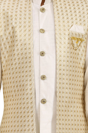 Ahhaaaa Kids Ethnic Silk Blend Indo-Western Sherwani and Kurta Pyjama Set for Boys