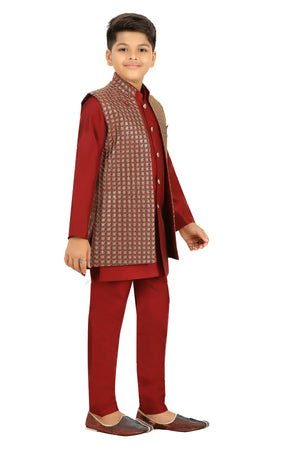 Ahhaaaa Kids Ethnic Silk Blend Indo-Western Sherwani and Kurta Pyjama Set for Boys