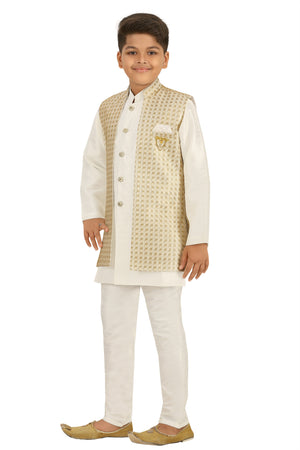 Ahhaaaa Kids Ethnic Silk Blend Indo-Western Sherwani and Kurta Pyjama Set for Boys