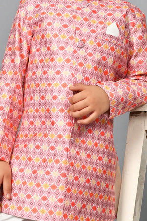 Ahhaaaa Kids Ethnic Silk Blend Indo-Western Sherwani Set For Boys 491