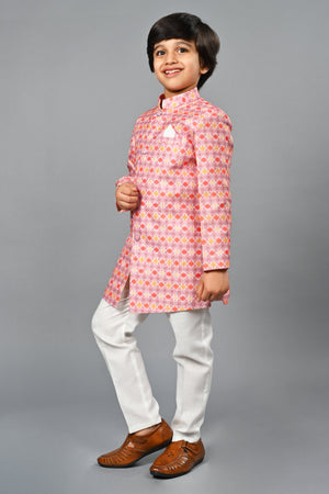 Ahhaaaa Kids Ethnic Silk Blend Indo-Western Sherwani Set For Boys 491