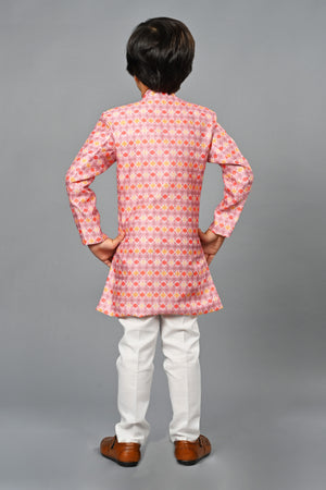 Ahhaaaa Kids Ethnic Silk Blend Indo-Western Sherwani Set For Boys 491