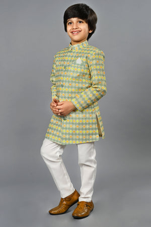 Ahhaaaa Kids Ethnic Silk Blend Indo-Western Sherwani Set For Boys 491