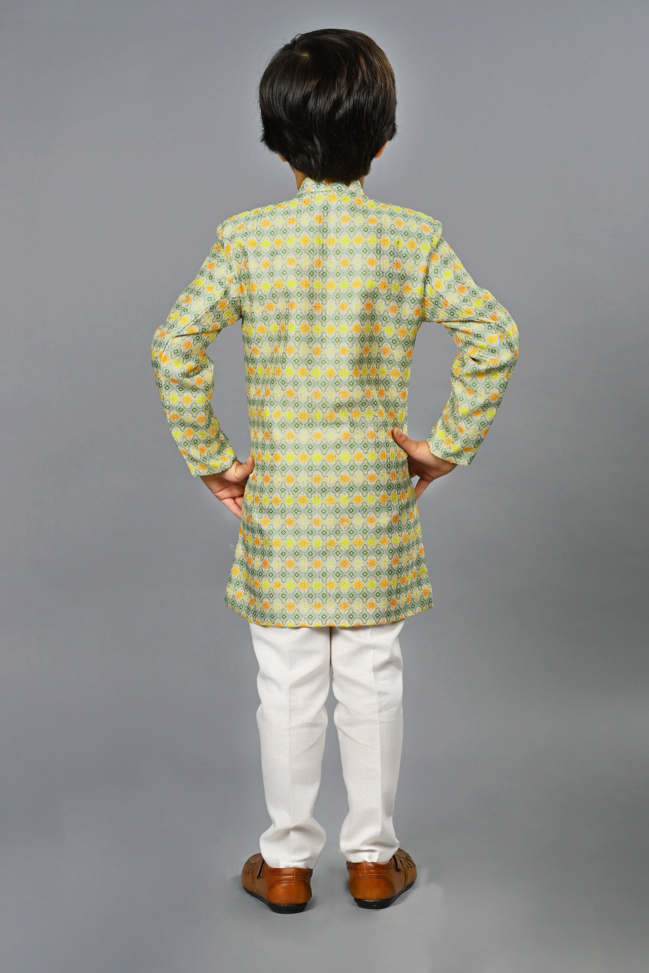 Ahhaaaa Kids Ethnic Silk Blend Indo-Western Sherwani Set For Boys 491