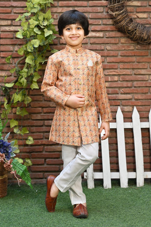 Ahhaaaa Kids Ethnic Silk Blend Indo-Western Sherwani Set For Boys 492 Mustard