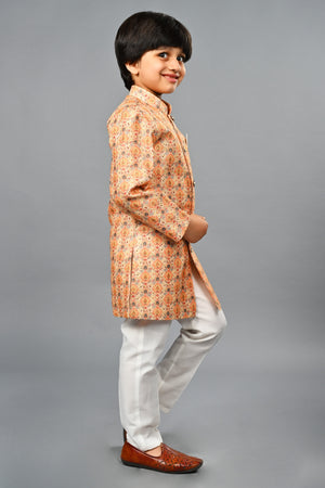 Ahhaaaa Kids Ethnic Silk Blend Indo-Western Sherwani Set For Boys 492
