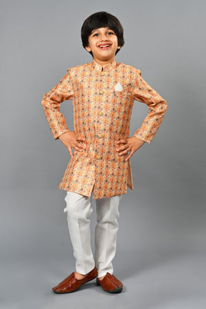Ahhaaaa Kids Ethnic Silk Blend Indo-Western Sherwani Set For Boys 492