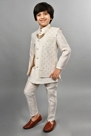 Ahhaaaa Kids Ethnic Silk Blend Indo-Western Sherwani Set For Boys