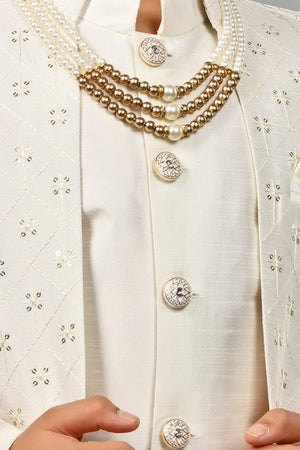 Ahhaaaa Kids Ethnic Silk Blend Indo-Western Sherwani Set For Boys