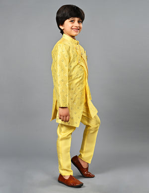 Ahhaaaa Kids Ethnic Silk Blend Indo-Western Sherwani Set For Boys