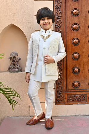 Ahhaaaa Kids Ethnic Silk Blend Indo-Western Sherwani Set For Boys